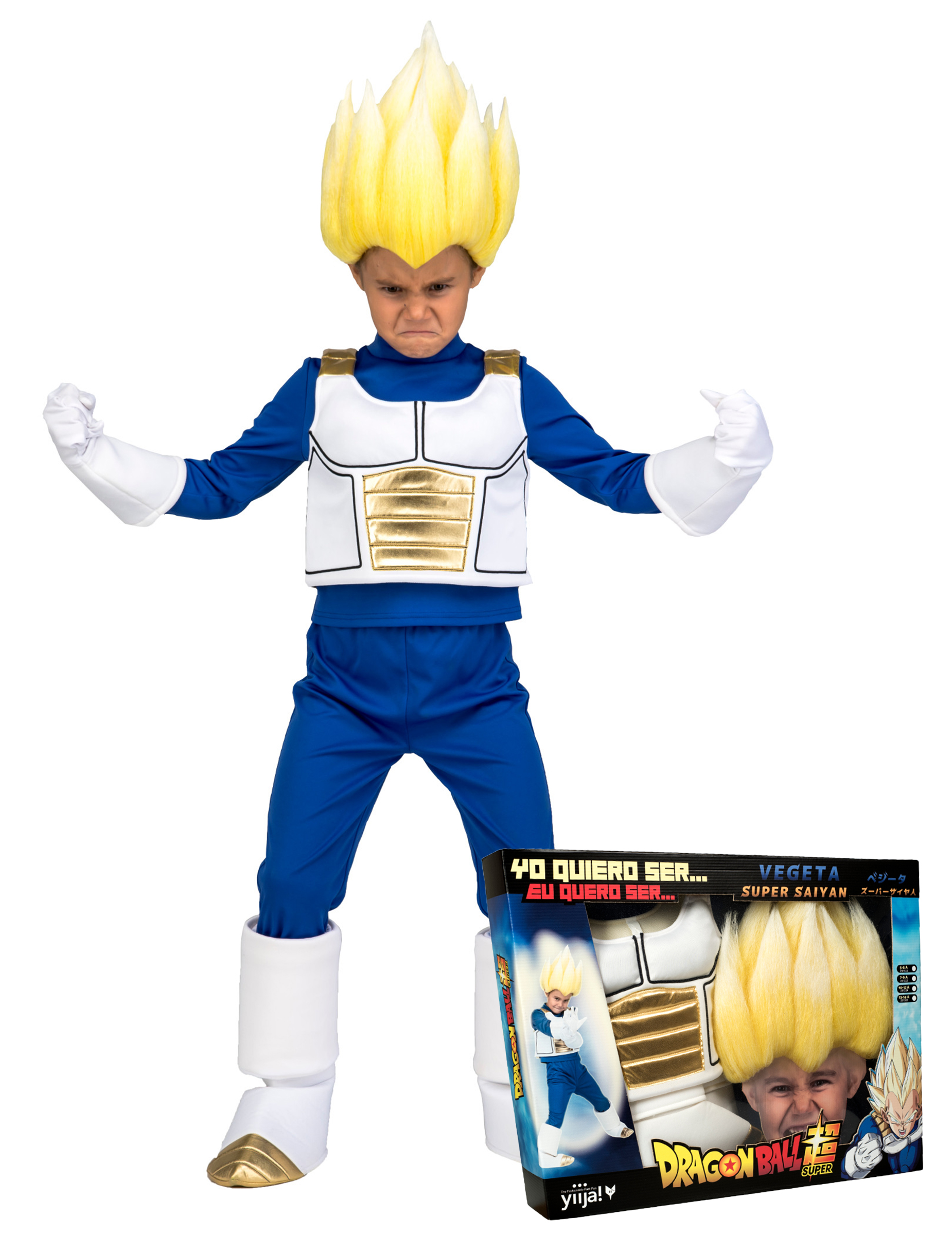 Coffret déguisement Super Saiyan Vegeta Dragon Ball enfant avec perruque –  Déguisements cadeaux pas chers, Boutique Arlequin