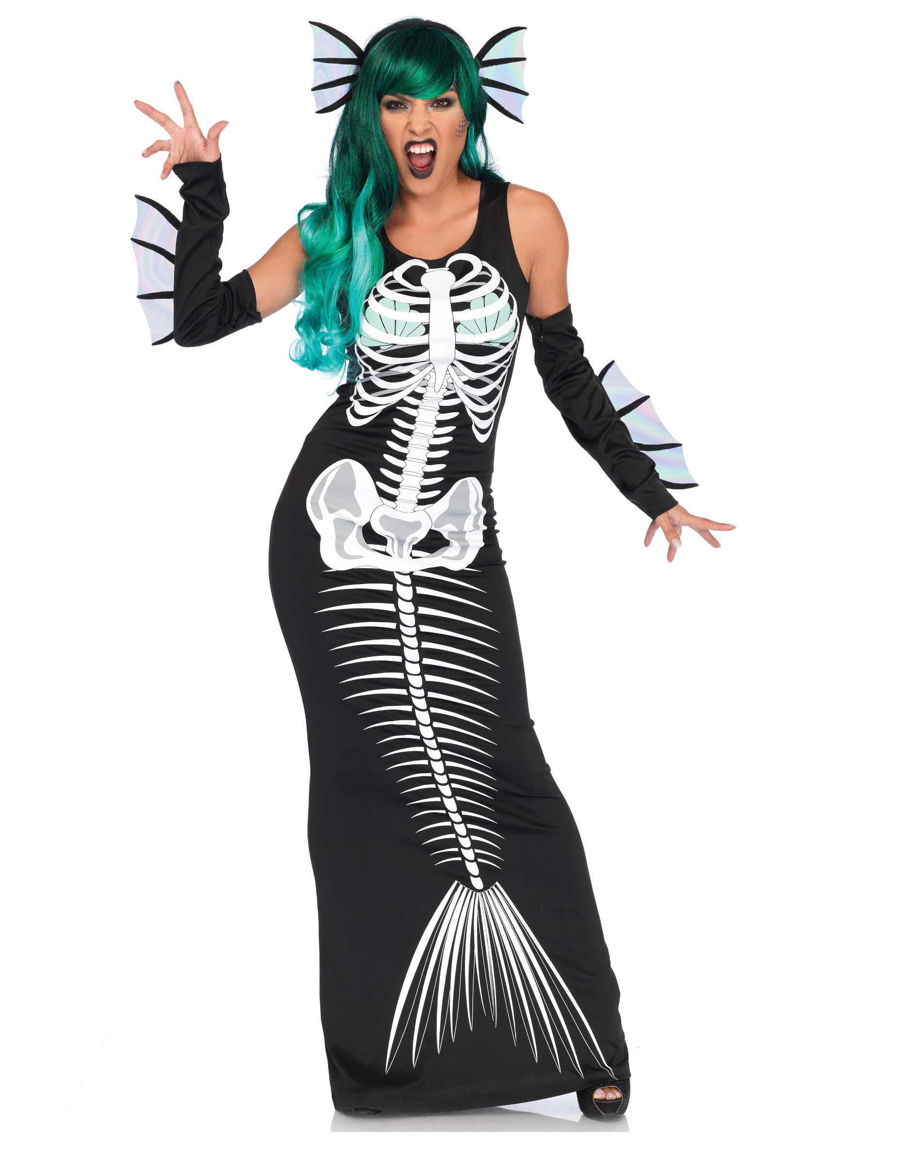 Déco Halloween Sirène Squelette - Plastique, 85 Cm - Pour Jardin, Entrée, Fête Effrayante