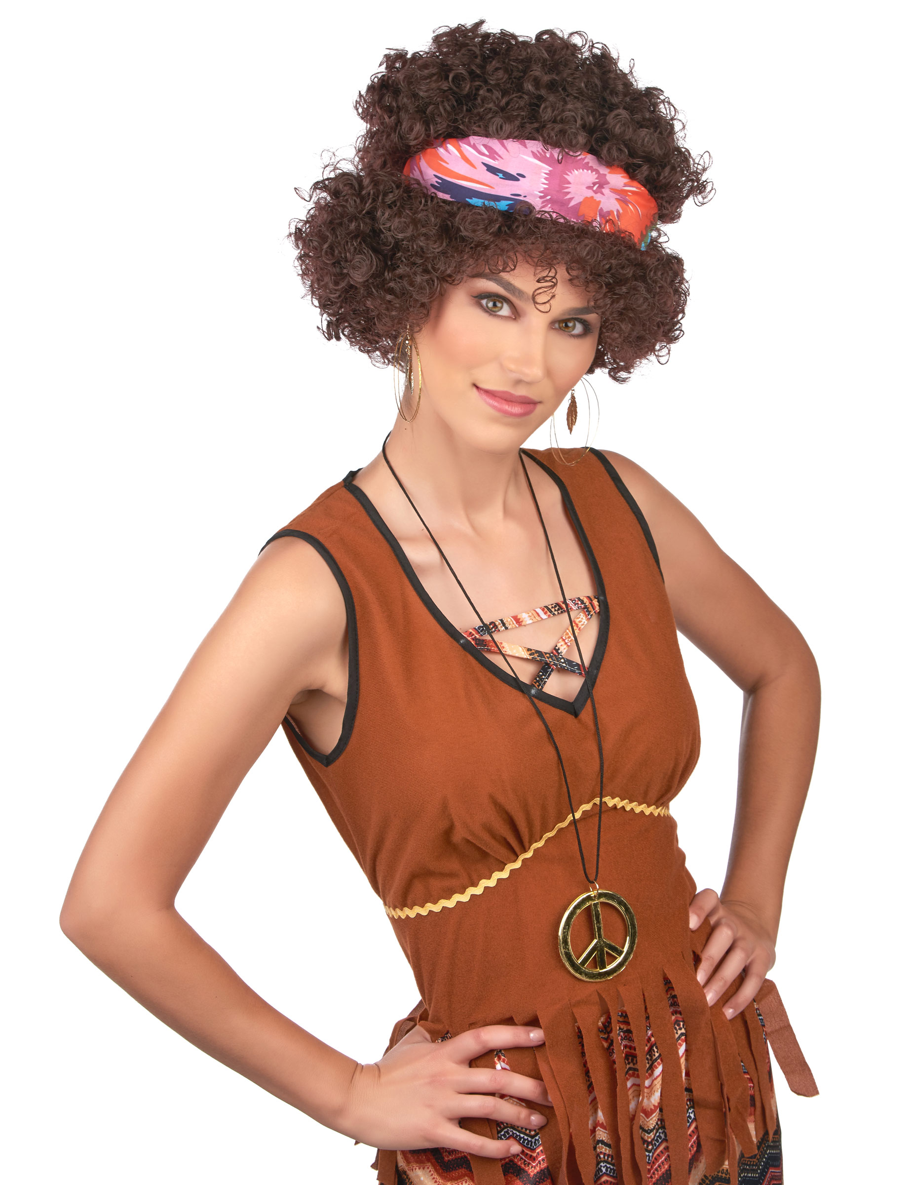 Kit Déguisement Hippie/disco - Perruque Afro, Lunettes, Collier, Fausse Moustache, Bague